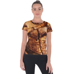 Olive Wood Wood Grain Structure Short Sleeve Sports Top 