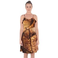 Olive Wood Wood Grain Structure Ruffle Detail Chiffon Dress by Sapixe