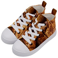 Olive Wood Wood Grain Structure Kid s Mid-top Canvas Sneakers