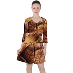 Olive Wood Wood Grain Structure Ruffle Dress