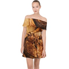 Olive Wood Wood Grain Structure Off Shoulder Chiffon Dress by Sapixe