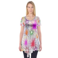 Star Dab Farbkleckse Leaf Flower Short Sleeve Tunic 