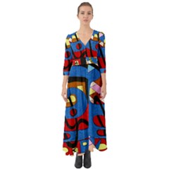 Creativeness Art Illustration Button Up Boho Maxi Dress