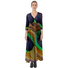 Bird Feather Background Nature Button Up Boho Maxi Dress