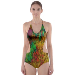 Background Color Template Abstract Cut-out One Piece Swimsuit
