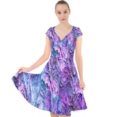 Background Peel Art Abstract Cap Sleeve Front Wrap Midi Dress