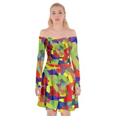 Abstract Art Structure Off Shoulder Skater Dress