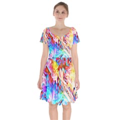 Background Drips Fluid Colorful Short Sleeve Bardot Dress by Sapixe