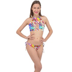 Background Drips Fluid Colorful Cross Front Halter Bikini Set