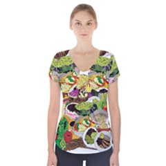 Eat Food Background Art Color Short Sleeve Front Detail Top by Sapixe