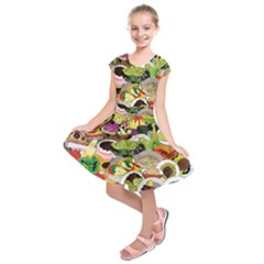 Eat Food Background Art Color Kids  Short Sleeve Dress
