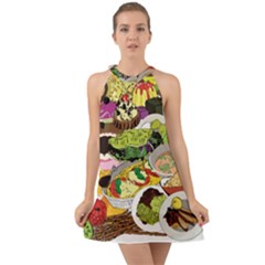 Eat Food Background Art Color Halter Tie Back Chiffon Dress