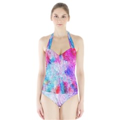 Background Art Abstract Watercolor Halter Swimsuit by Sapixe