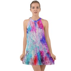Background Art Abstract Watercolor Halter Tie Back Chiffon Dress