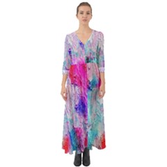 Background Art Abstract Watercolor Button Up Boho Maxi Dress