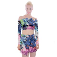 Wool Yarn Colorful Handicraft Off Shoulder Top With Mini Skirt Set