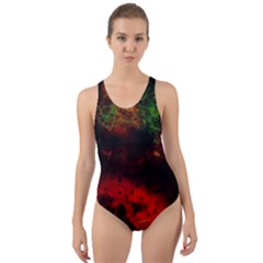 Background Art Abstract Watercolor Cut-out Back One Piece Swimsuit