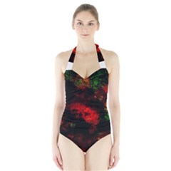 Background Art Abstract Watercolor Halter Swimsuit