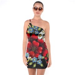 Flower Decoration Bouquet Of Flowers One Soulder Bodycon Dress