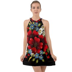 Flower Decoration Bouquet Of Flowers Halter Tie Back Chiffon Dress by Sapixe