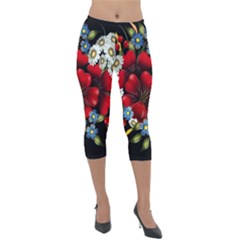 Flower Decoration Bouquet Of Flowers Lightweight Velour Capri Leggings 