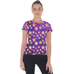 Default Floral Tissue Curtain Short Sleeve Sports Top  by Sapixe