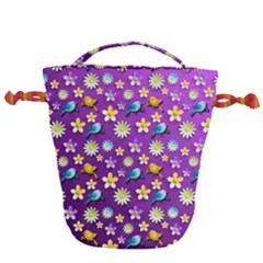 Default Floral Tissue Curtain Drawstring Bucket Bag by Sapixe