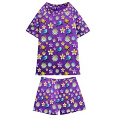 Default Floral Tissue Curtain Kids  Swim Tee And Shorts Set