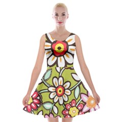 Flowers Fabrics Floral Design Velvet Skater Dress by Sapixe