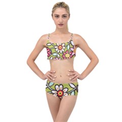 Flowers Fabrics Floral Design Layered Top Bikini Set