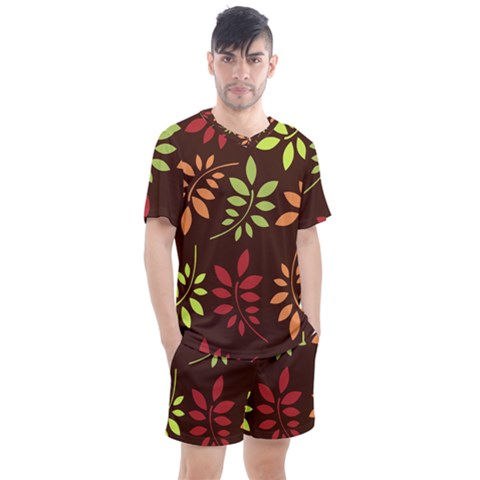 Leaves Foliage Pattern Design Men s Mesh Tee And Shorts Set by Sapixe