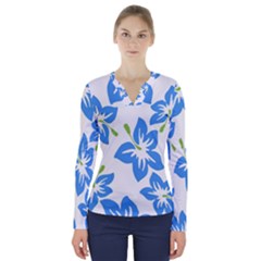 Hibiscus Wallpaper Flowers Floral V-neck Long Sleeve Top by Sapixe