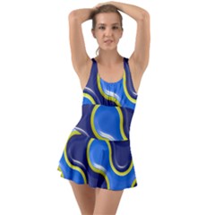 Pattern Curve Design Seamless Ruffle Top Dress Swimsuit