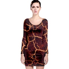 Lava Cracked Background Fire Long Sleeve Bodycon Dress