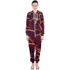 Lava Cracked Background Fire Hooded Jumpsuit (Ladies) 