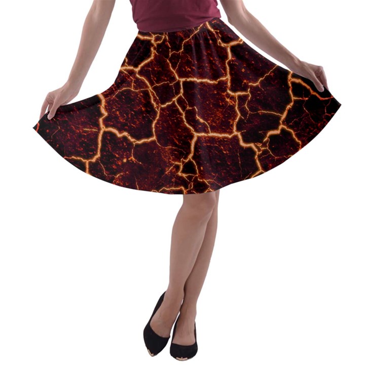 Lava Cracked Background Fire A-line Skater Skirt