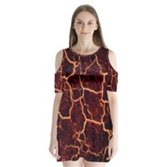 Lava Cracked Background Fire Shoulder Cutout Velvet One Piece