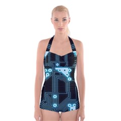 Seamless Repeat Repetitive Boyleg Halter Swimsuit 