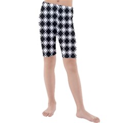 Square Diagonal Pattern Seamless Kids  Mid Length Swim Shorts