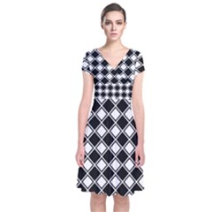 Square Diagonal Pattern Seamless Short Sleeve Front Wrap Dress by Sapixe