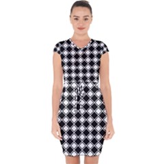 Square Diagonal Pattern Seamless Capsleeve Drawstring Dress  by Sapixe