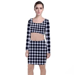 Square Diagonal Pattern Seamless Top And Skirt Sets