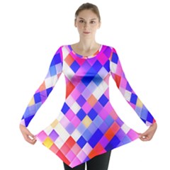 Squares Pattern Geometric Seamless Long Sleeve Tunic 