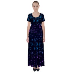 Stars Pattern Seamless Design High Waist Short Sleeve Maxi Dress