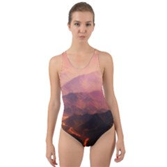 Volcanoes Magma Lava Mountains Cut-out Back One Piece Swimsuit by Sapixe