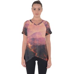 Volcanoes Magma Lava Mountains Cut Out Side Drop Tee