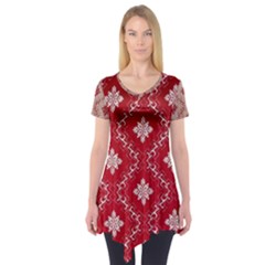 Chorley Weave Red Short Sleeve Tunic  by DeneWestUK