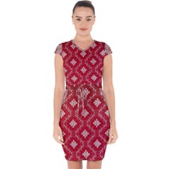 Chorley Weave Red Capsleeve Drawstring Dress  by DeneWestUK