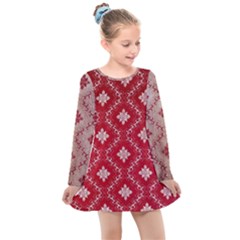 Chorley Weave Red Kids  Long Sleeve Dress by DeneWestUK