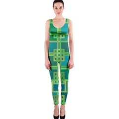 Green Abstract Geometric One Piece Catsuit by Sapixe